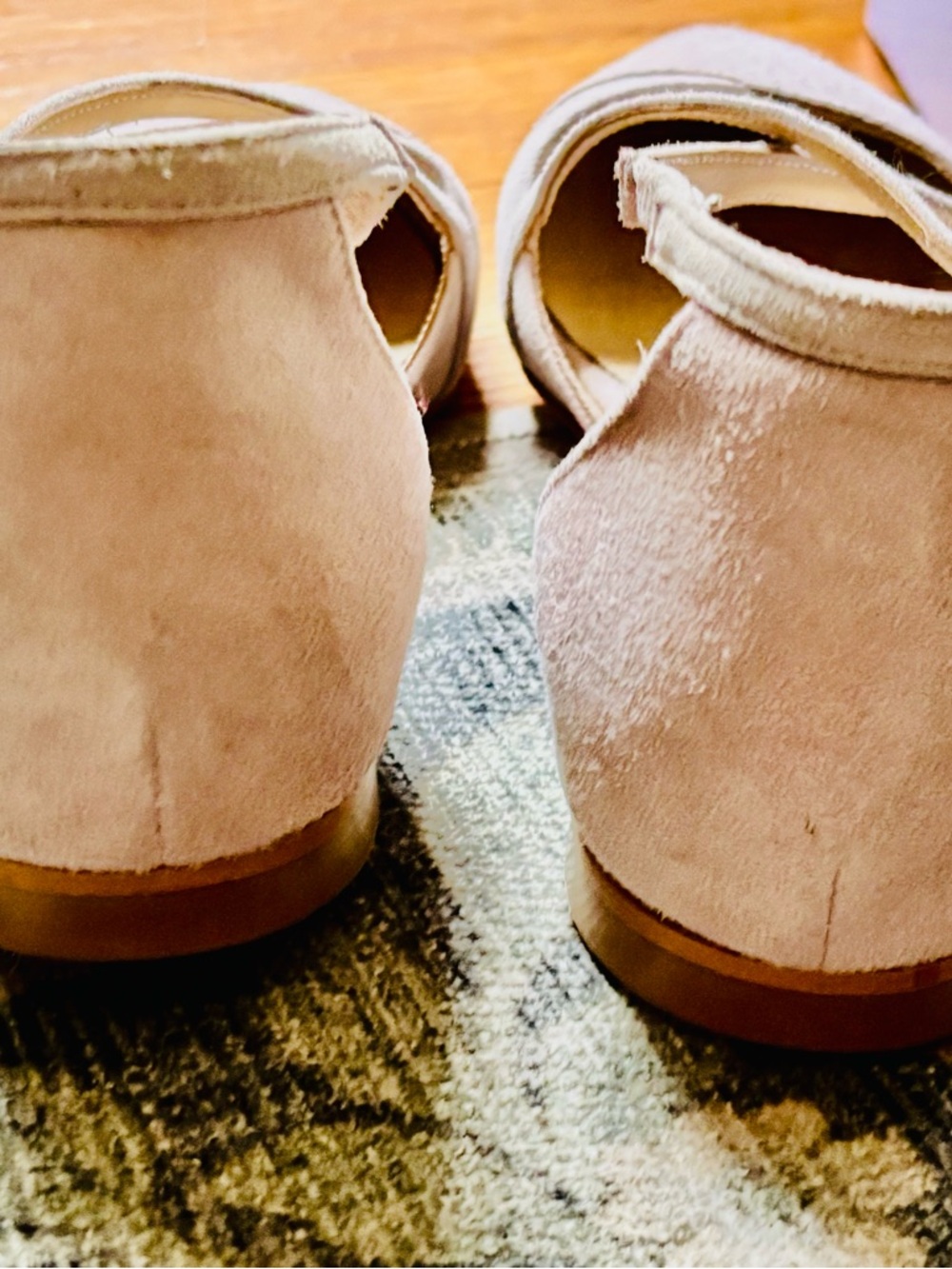 Women’s Bespoke Blush Pink Suede Pointed-Toe D’Orsay Flats with Crisscross Strap - Picture 4 of 6